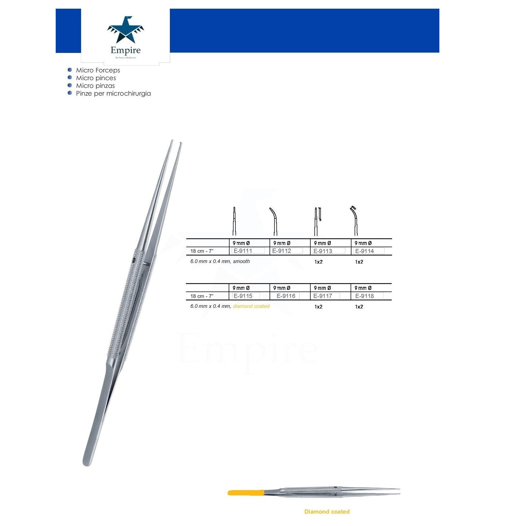 Empire's German Stainless Micro-Surgery Dissecting Forceps (Re-Useable) various sizes - EmpireMedical 