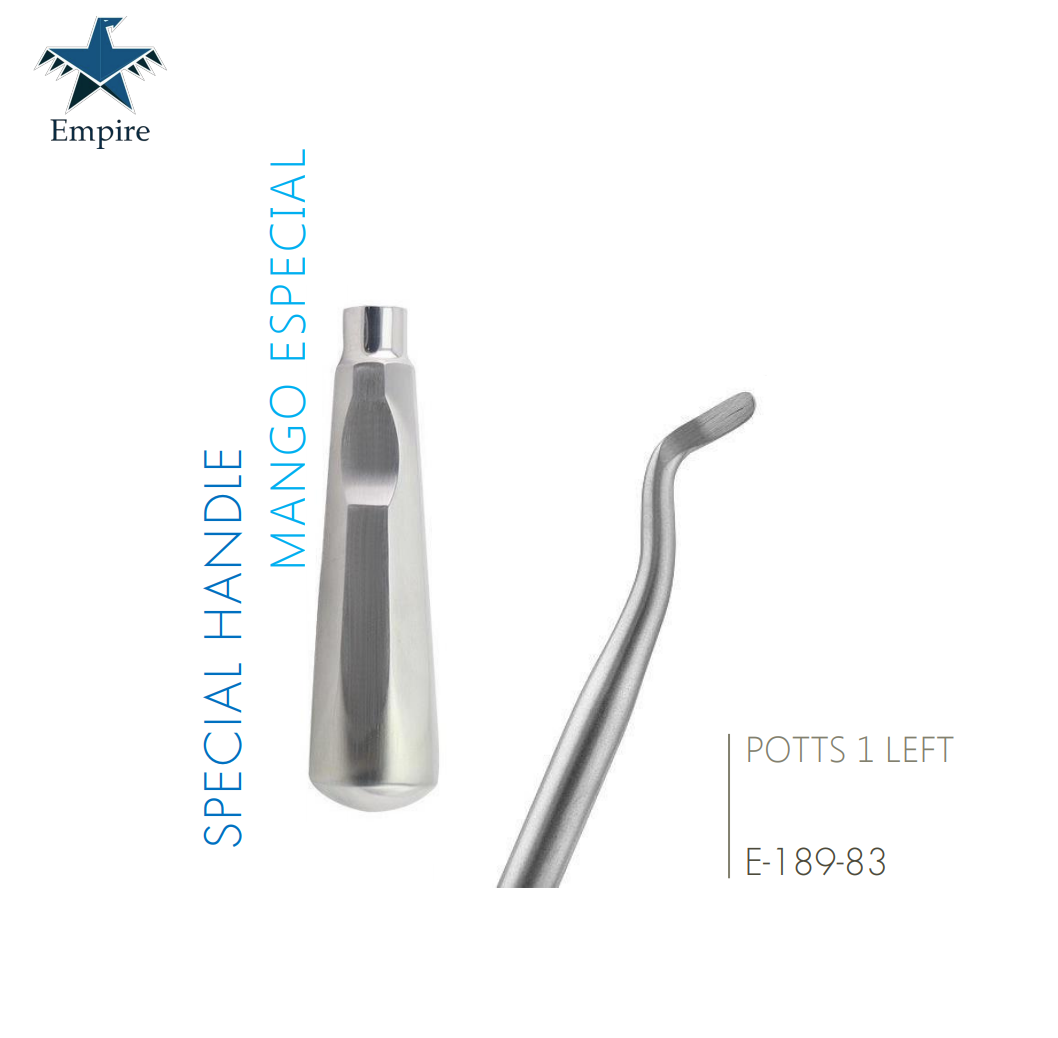 Empire's German Stainless Dental Root Surgery Potts 1 Left Elevator - New Exclusive Handle Easy Grip - EmpireMedical 