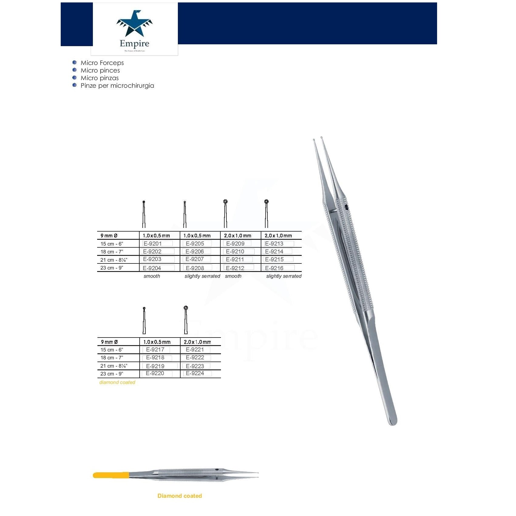 Empire's German Stainless Micro-Surgery Dissecting Forceps (Re-Useable) various sizes - EmpireMedical 