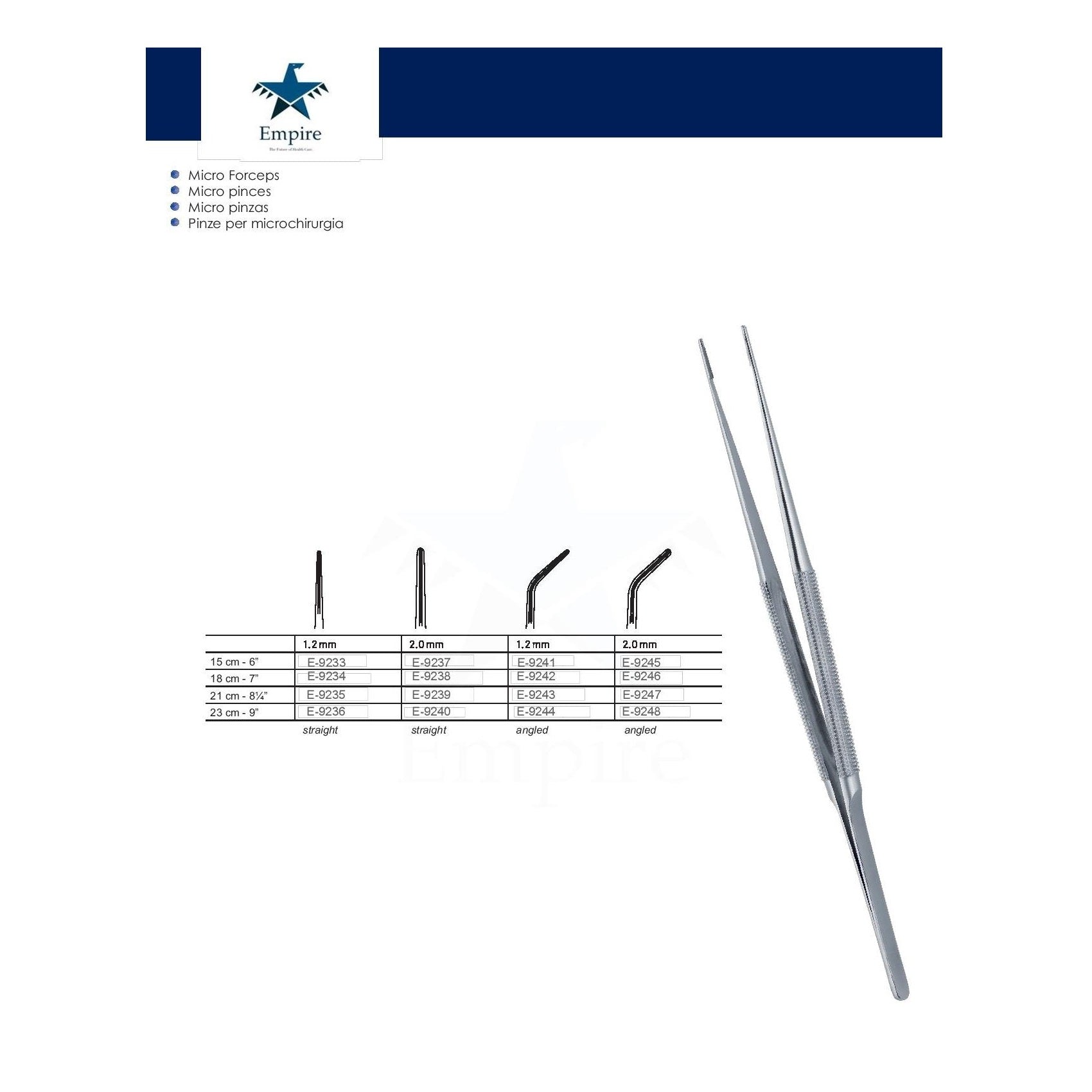 Empire's German Stainless Micro-Surgery Dissecting Atraumatic Forceps (Re-Useable) various sizes - EmpireMedical 