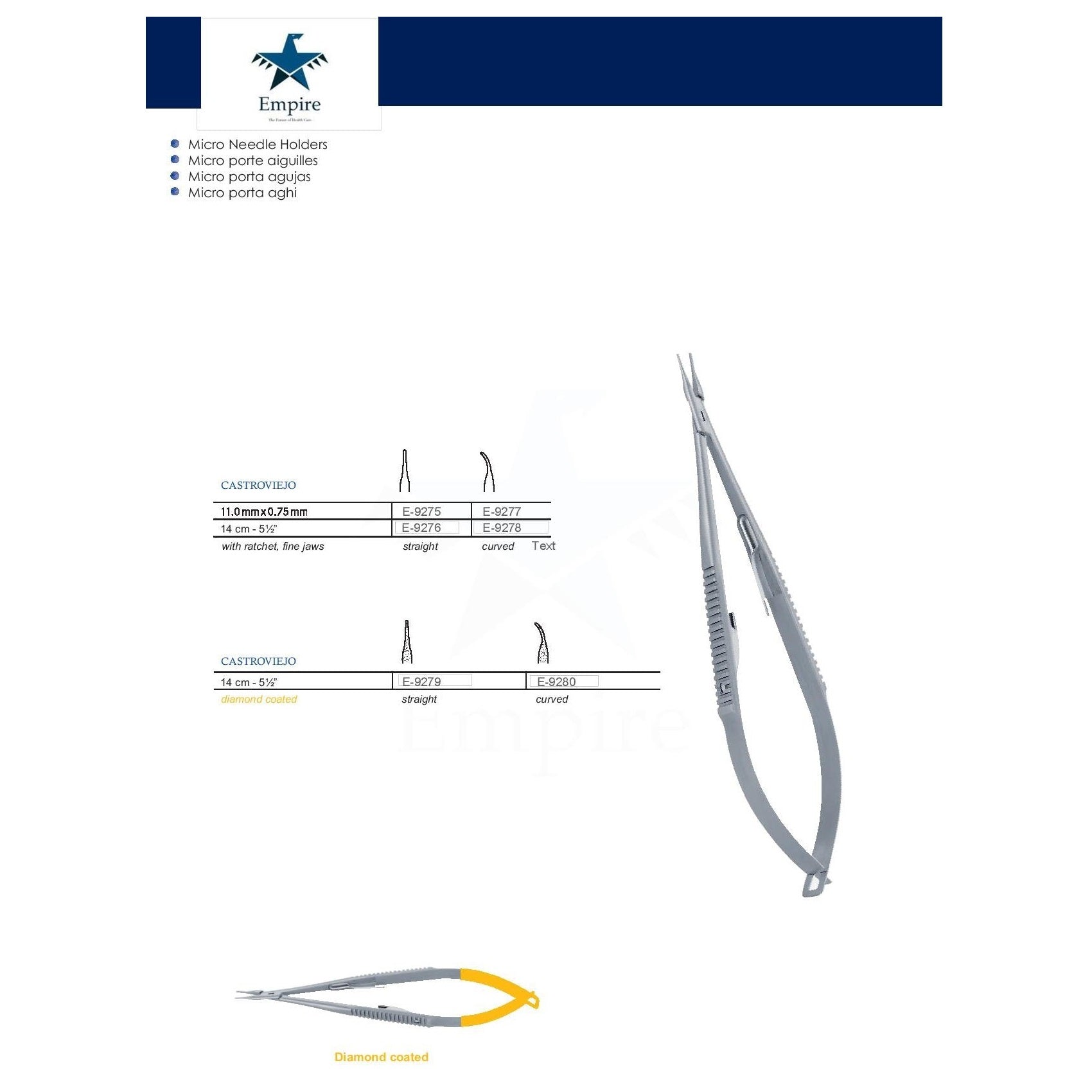 Empire's German Stainless Micro-Surgery CASTROVIEJO Needle Holder Forceps (Re-Useable) various sizes - EmpireMedical 