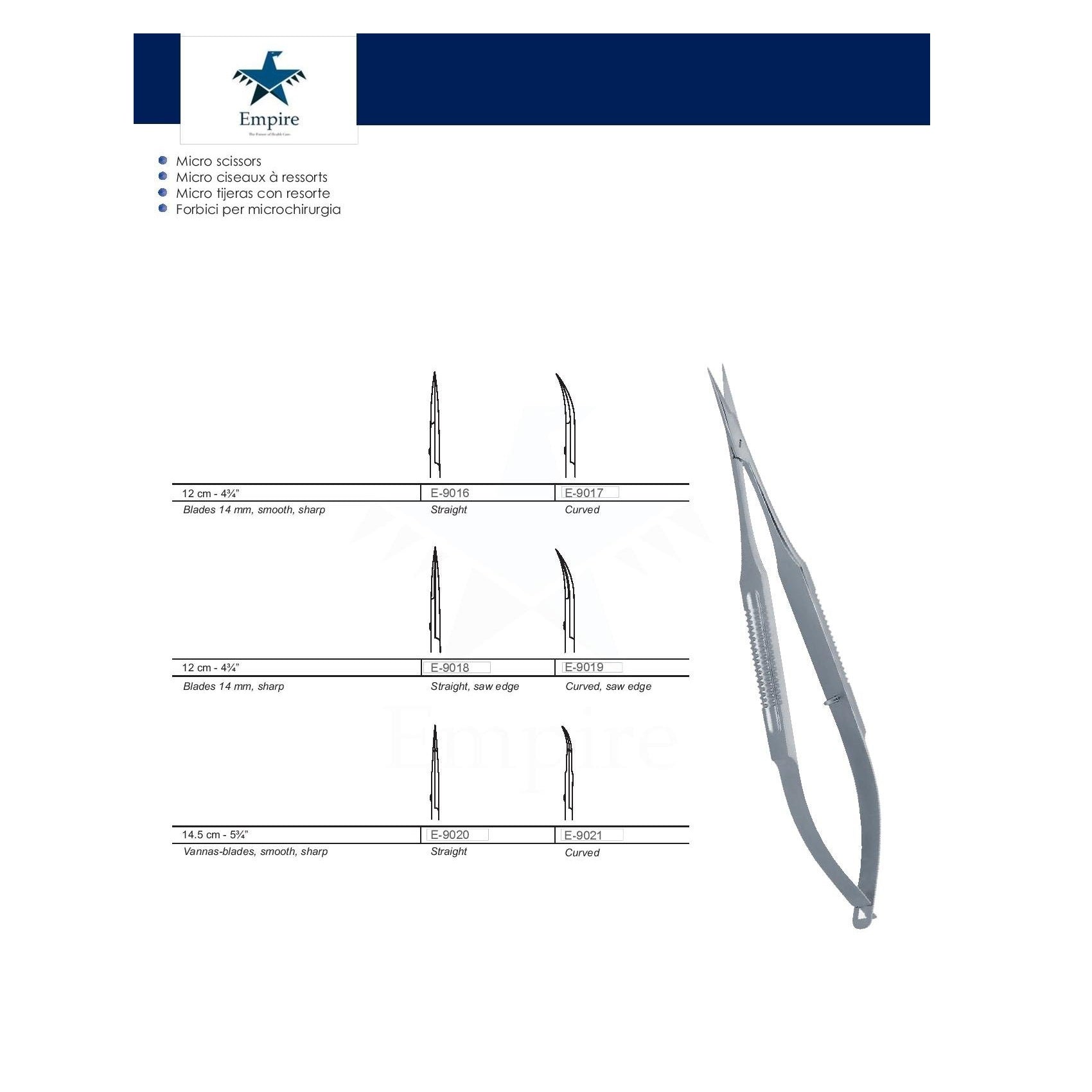 Empire's German Stainless Micro-Surgery Dissecting Scissors (Re-Useable) various sizes - EmpireMedical 