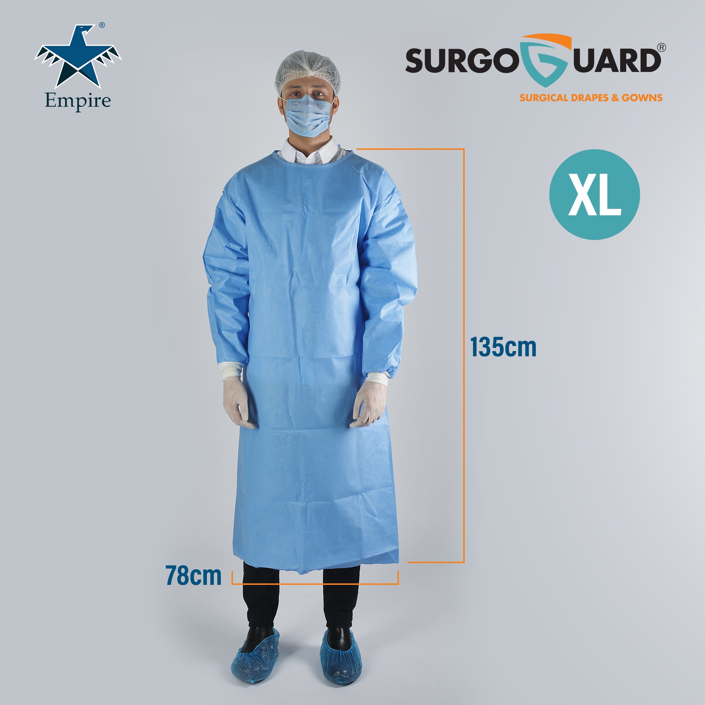 Case 40 SurgoGuard AAMI Level 4 STERILE Disposable Reinforced Impervious Surgical/Surgeon Gown 43g SMMS+30g PE Fabric, Isolation Gown Long Sleeves, Knitted Cuffs, Spunlace Waist Ties (Extra Large) XL - EmpireMedical 